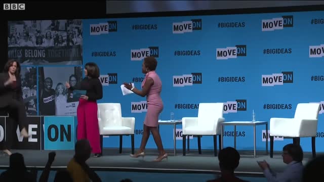 Kamala Harris interrupted by protester - BBC News