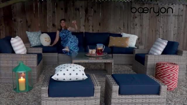 Baeryon VENTURA 9 Piece Outdoor Sofa Rattan-Navy Blue Cushions-Conversation Sets