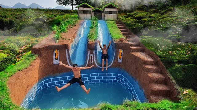 Building The Most Secret Underground House And Water Slide To Swimming Pool Underground