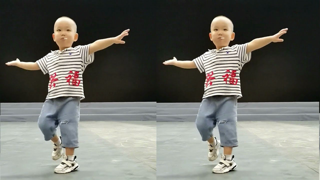Three-year-old cute baby Nadi, jumps up to the rhythm of the music
