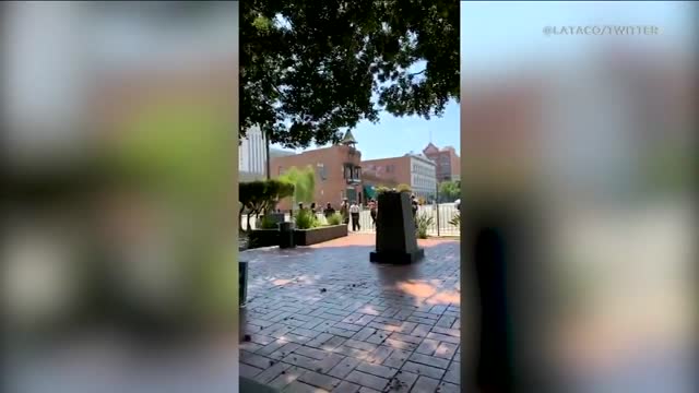 Activists topple statue of Junipero Serra in Downtown Los Angeles