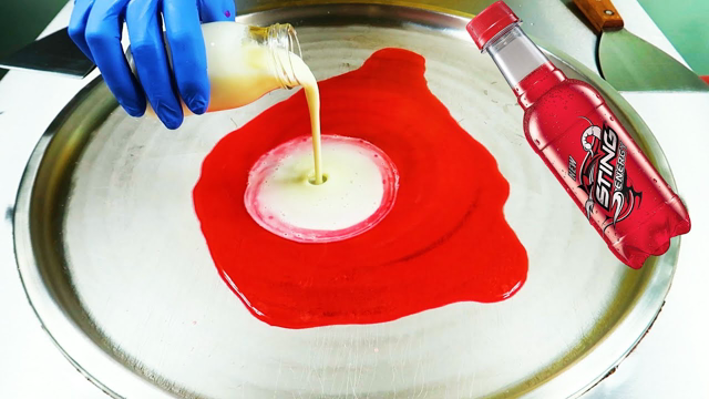 ASMR and Making Sting Energy Drink Red Strawberry Bottle Ice Cream Rolls