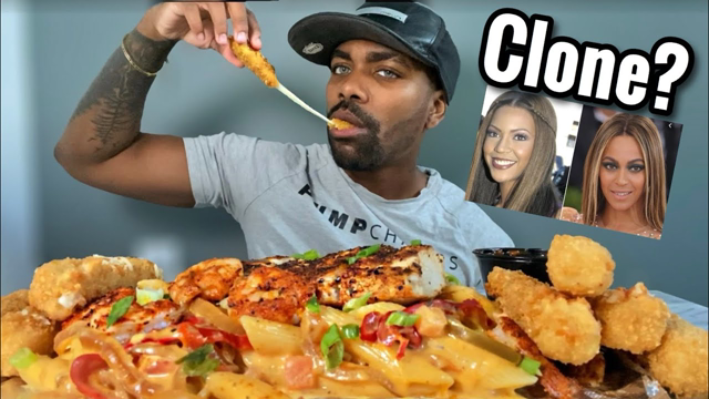 CAJUN CHICKEN PASTA + MOZZARELLA CHEESE STICKS MUKBANG